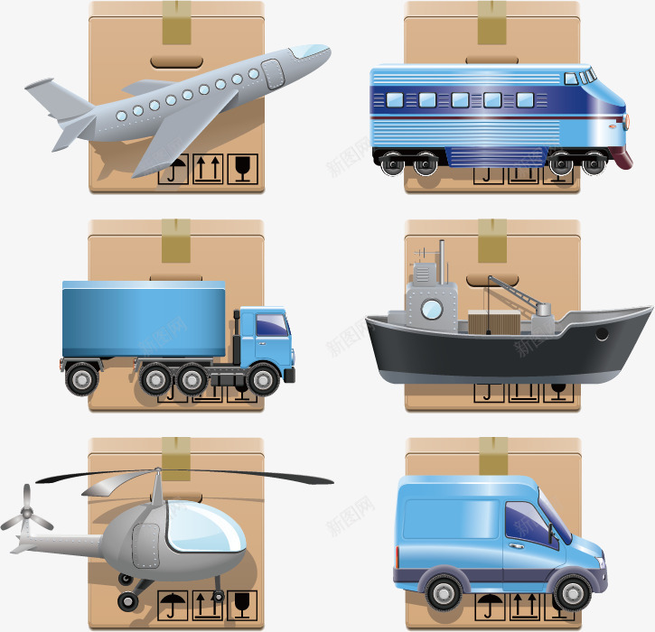 物流货运图标png_新图网 https://ixintu.com 交通工具 包装箱 卡车 物流 货运 运输 飞机