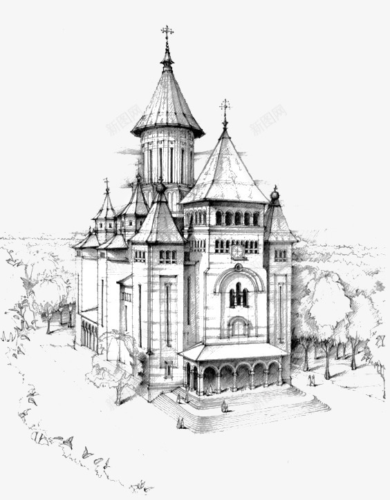 欧式复古城堡png免抠素材_新图网 https://ixintu.com 别墅 卡通 城堡 复古 建筑 手绘 插画