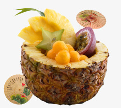 水果桶夏天水果拼盘菠萝桶高清图片