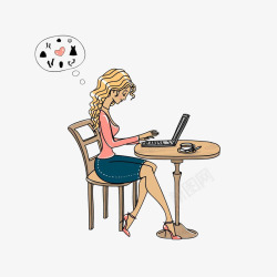 金发女郎卡通电脑购物的女孩高清图片