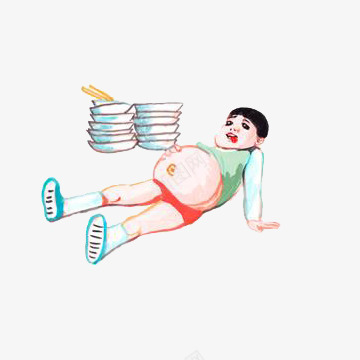 吃撑的男孩片png免抠素材_新图网 https://ixintu.com 吃撑的男孩 小男孩 手绘 碗筷
