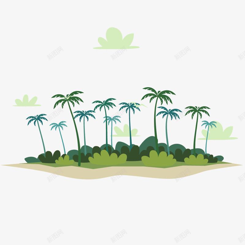 绿色椰子树矢量图ai免抠素材_新图网 https://ixintu.com 叶子树 夏天 沙滩 矢量图案 矢量图