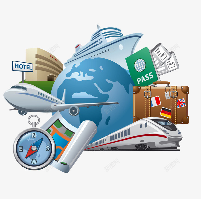 旅行因素png免抠素材_新图网 https://ixintu.com 交通工具 地球 旅游 旅行 环球旅行 签证 通行证 飞机