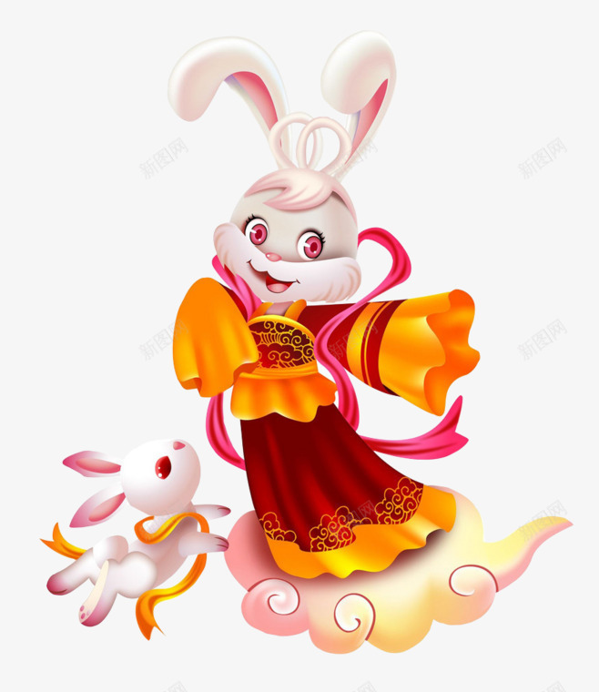 中秋的月亮与兔子3png免抠素材_新图网 https://ixintu.com 中秋 兔子 奔月 新年兔子 月亮 穿衣服的兔子