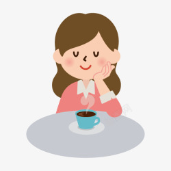 喝咖啡的时尚女孩手绘喝咖啡的小女孩图标高清图片