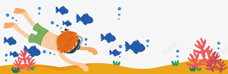 手绘潜水员png免抠素材_新图网 https://ixintu.com 小鱼 手绘潜水员 海底世界 海底动物 海底植物 珊瑚