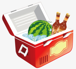 红色冰箱冰箱里的西瓜饮料矢量图高清图片