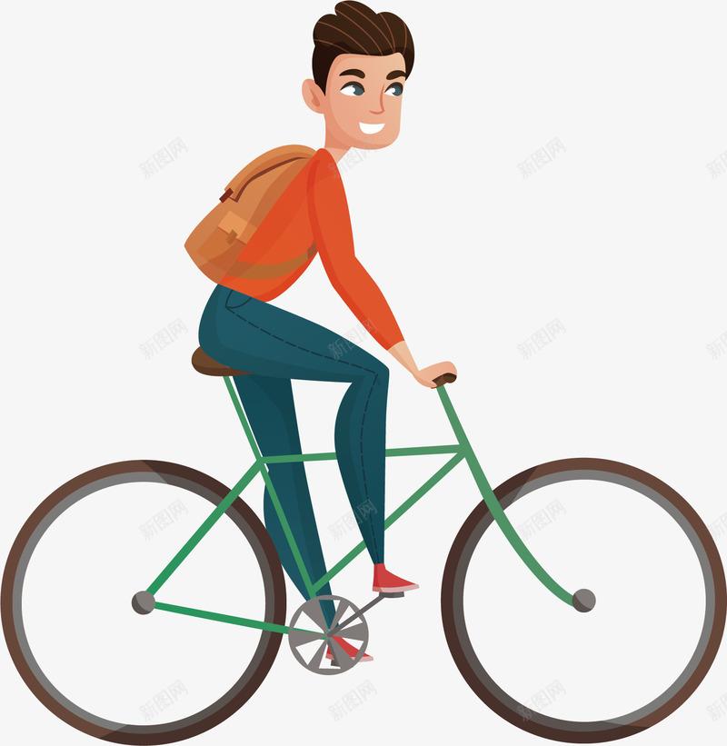 骑单车的男孩矢量图ai免抠素材_新图网 https://ixintu.com 交通工具 手绘 自行车 设计 骑单车 矢量图