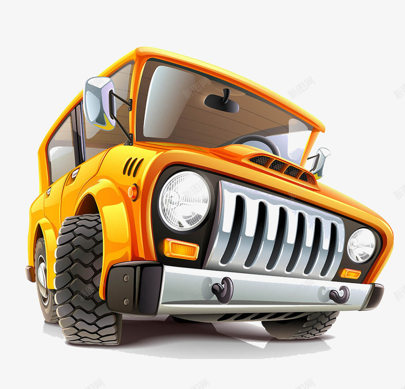 吉普汽车png免抠素材_新图网 https://ixintu.com 保险杠 卡通 反光镜 大灯 汽车头 轮胎 黄色的轿车