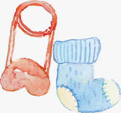 水彩水墨卡通婴儿用品袜子别针素矢量图素材
