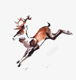 矢量奔跑着的鹿奔跑的鹿水墨画高清图片