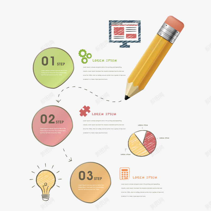 铅笔流程png免抠素材_新图网 https://ixintu.com 三步骤 流程 灯泡 电脑 铅笔