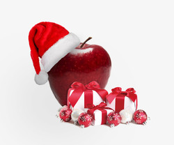 戴着帽子戴着圣诞帽的红色苹果高清图片