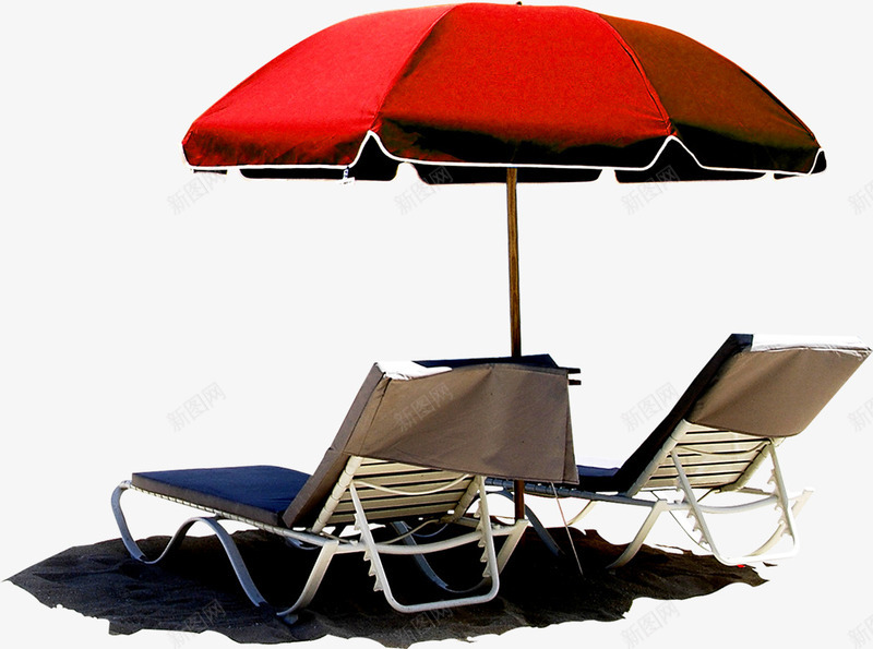 沙滩红色遮阳躺椅png免抠素材_新图网 https://ixintu.com 坐躺椅子 沙滩 素材 红色 躺椅 遮阳