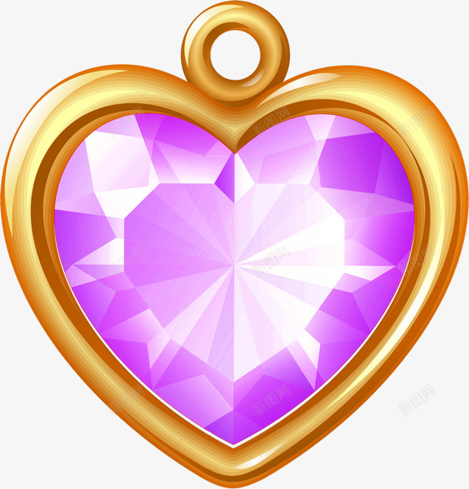 钻石爱心png免抠素材_新图网 https://ixintu.com 手绘 爱心 紫色 装饰 项链
