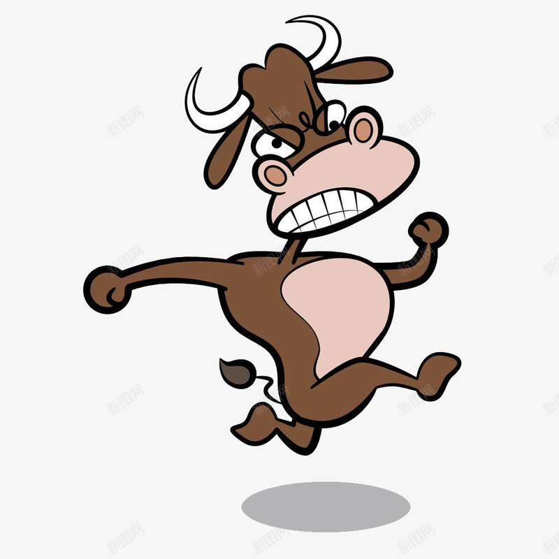 努力奔跑的牛png免抠素材_新图网 https://ixintu.com 卡通人物 卡通手绘 奔跑 奔跑的卡通人 尾巴 牛角 运动