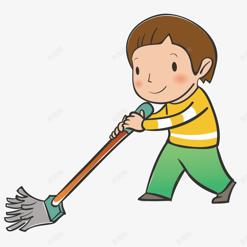 扫地的男孩png免抠素材_新图网 https://ixintu.com 卡通 打扫 扫地 插画 男孩