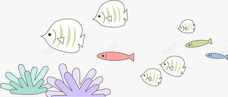 卡通鱼群png免抠素材_新图网 https://ixintu.com AI 卡通 夏天 手绘 海底 海洋 珊瑚 线条 鱼 鱼群