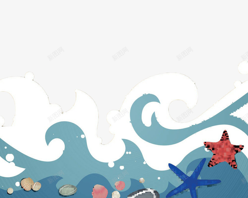 手绘蓝色海浪png免抠素材_新图网 https://ixintu.com 大海 手绘 浪潮 海底生物 海浪 蓝色