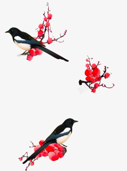 喜鹊中国风喜鹊梅花古典装饰高清图片