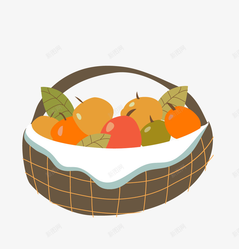 水果篮简图png免抠素材_新图网 https://ixintu.com 卡通 手绘 橘色 水果 简图 篮子 红色 绿色