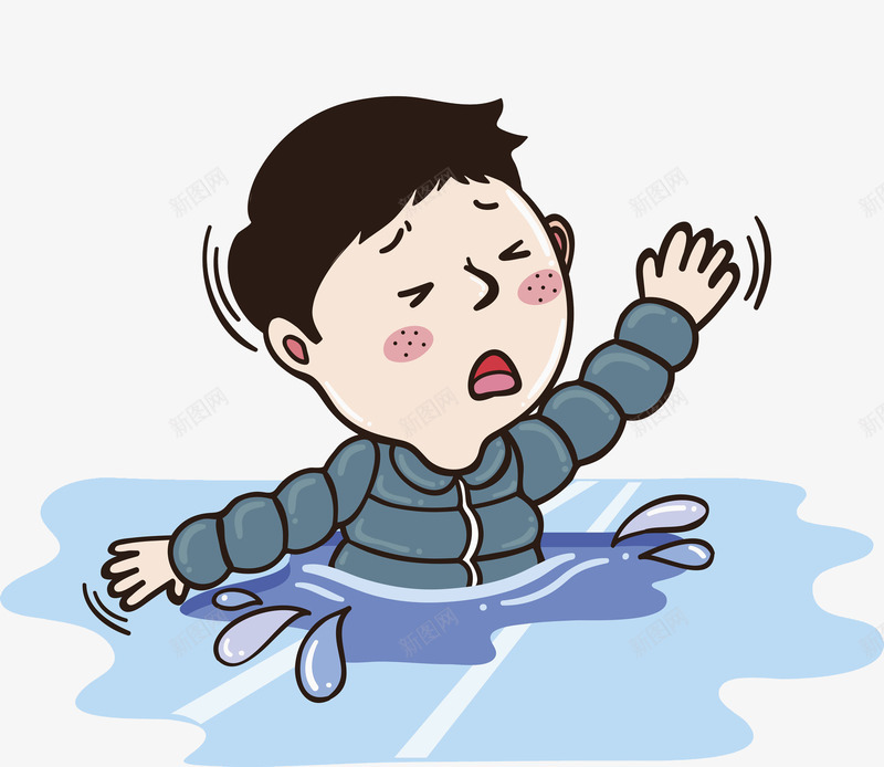 手绘落水男孩图png免抠素材_新图网 https://ixintu.com 卡通 呼救的 挣扎的 溺水 溺水小人 男孩 落水