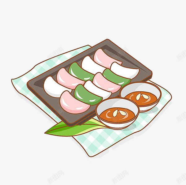 手绘饺子png免抠素材_新图网 https://ixintu.com 卡通 手绘 棕色 粉色 绿色 蘸酱 食物 饺子 黑色