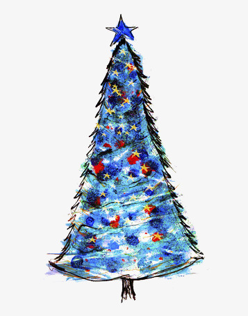 蓝色色彩艳丽的圣诞树png免抠素材_新图网 https://ixintu.com 圣诞松树 圣诞树画画 圣诞节喜庆素材 涂鸦圣诞树