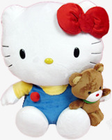 玩偶猫咪白色猫咪玩偶抱着棕色小熊高清图片