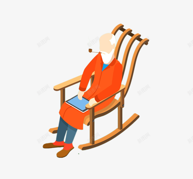 上网的老人png免抠素材_新图网 https://ixintu.com 上网 平板 玩电脑 红色老人 躺椅