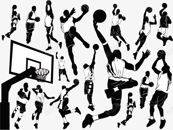 篮球元素剪影png免抠素材_新图网 https://ixintu.com 人物剪影 体育运动 剪影 扣篮 比赛 灌篮 篮球 篮筐