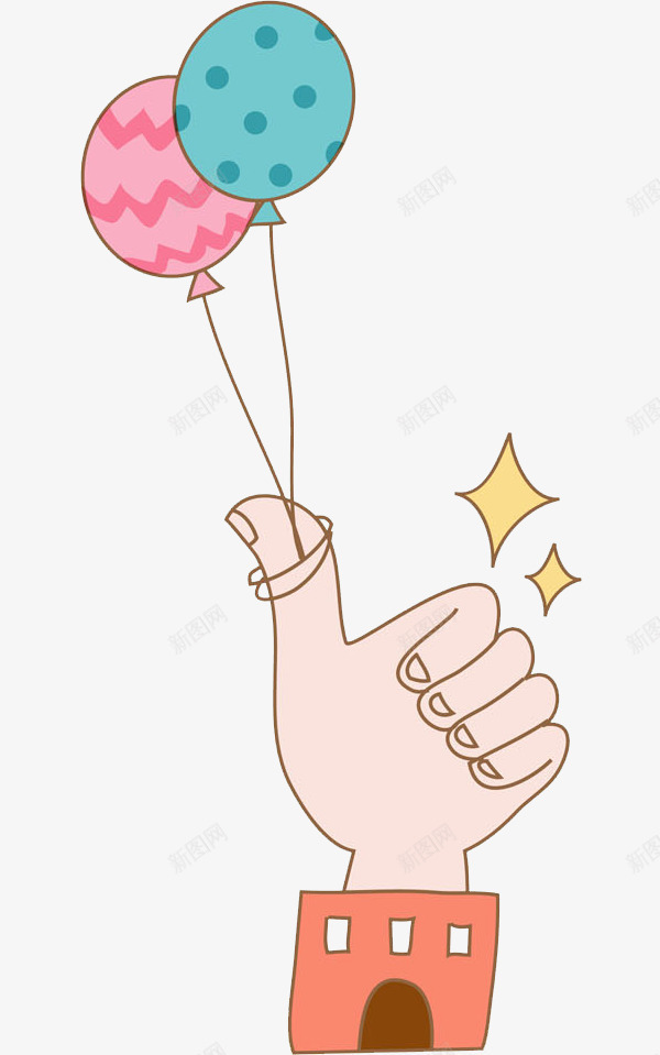 卡通大拇指上的气球png免抠素材_新图网 https://ixintu.com 卡通 可爱的 大拇指 房子 手绘 插图 称赞 闪亮
