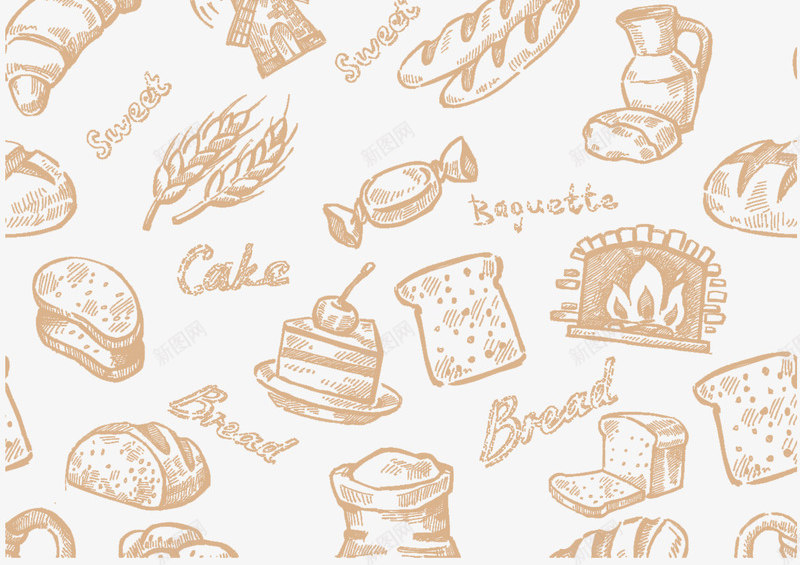 面包蛋糕底纹背景png免抠素材_新图网 https://ixintu.com 免抠PNG 小麦 底纹 点心 糕点 糖果 糖果雨 背景 蛋糕 面包