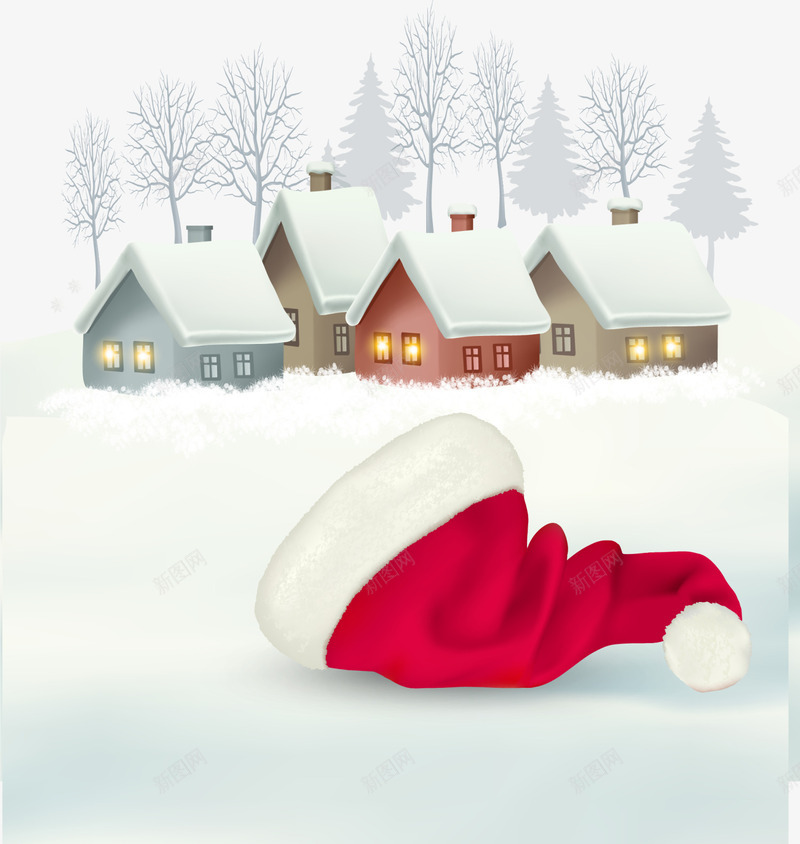圣诞节红色圣诞帽png免抠素材_新图网 https://ixintu.com 乡村房屋 冰天雪地 圣诞节帽子 多彩房屋 白色雪地 红色圣诞帽