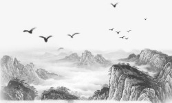 山水墨画渲染中国风山水墨画图高清图片