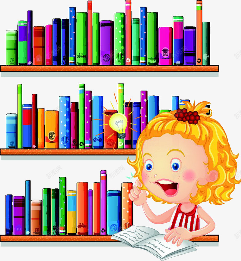 书架和小女孩png免抠素材_新图网 https://ixintu.com 主意 书屋 书架 卡通 可爱 图书馆 学习的女孩 小女孩 手绘