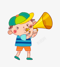 吹喇叭的小男孩小男孩吹喇叭高清图片