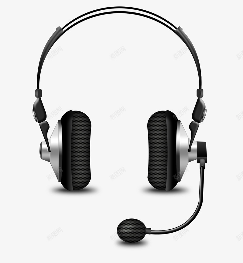 带话筒头戴式耳机png免抠素材_新图网 https://ixintu.com 头戴式耳机 模型 话筒 银白色