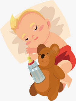 手绘婴幼儿小熊奶瓶宝贝可爱卡通手绘婴儿素矢量图高清图片