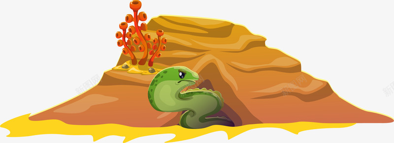黄色沙丘海蛇png免抠素材_新图网 https://ixintu.com 免抠PNG 动物 卡通 植物 沙丘 海底 海蛇 装饰图案 黄色