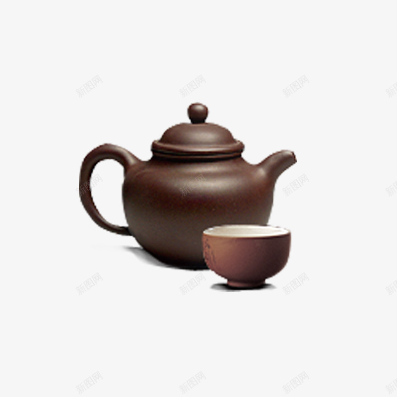 茶壶和碗png免抠素材_新图网 https://ixintu.com 产品实物 影子 棕色 茶具 陶瓷