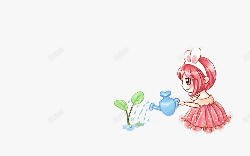 植树节宣传png免抠素材_新图网 https://ixintu.com 卡通小女孩 小树苗 水壶 浇灌