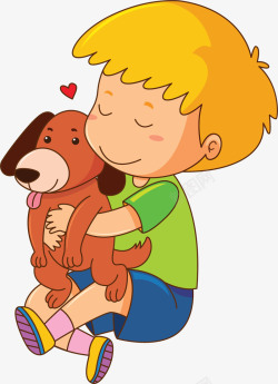 抱着书本的小男孩抱着小狗的可爱男孩矢量图高清图片