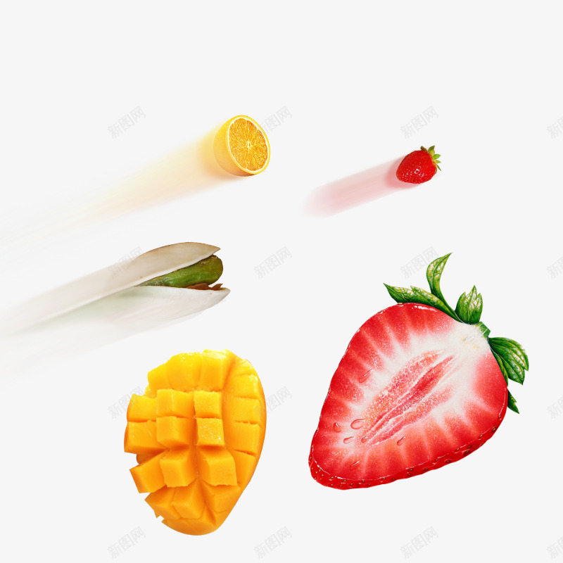 双十二漂浮水果png免抠素材_新图网 https://ixintu.com 吃货 开心果 橙子 芒果 草莓