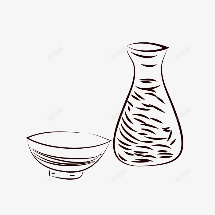 手绘碗和瓶子png免抠素材_新图网 https://ixintu.com 手绘 手绘碗和瓶子 瓶子 碗 简单 简易 黑白