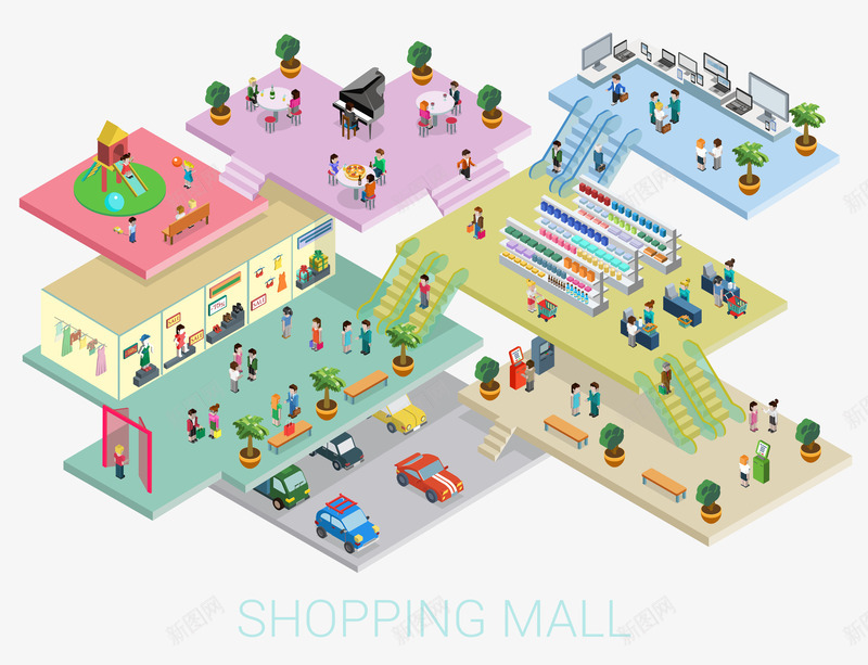 购物中心png免抠素材_新图网 https://ixintu.com 3D人小 大型购物中心 矢量素材 购物中心 购物商场 购物广场