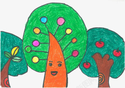 树卡通树彩树树干树枝儿童松柏画高清图片