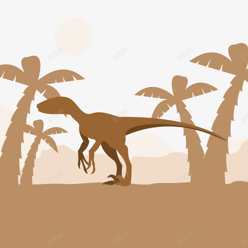 卡通恐龙png免抠素材_新图网 https://ixintu.com 剪影 动物 恐龙 棕色 椰树