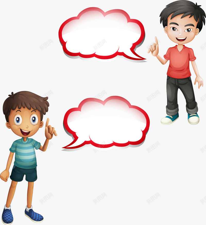 手绘两个对话的小男孩矢量图ai免抠素材_新图网 https://ixintu.com 对话框 对话的小男孩 手绘 矢量图