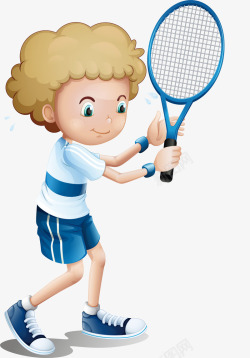 男孩打网球免抠PNG手拿球拍的卷发男孩高清图片
